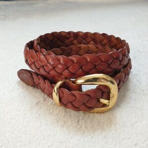 Lucky Junior Belt Womens L Brown Braided Genuine Leather Gold Tone Buckle 3/4x39